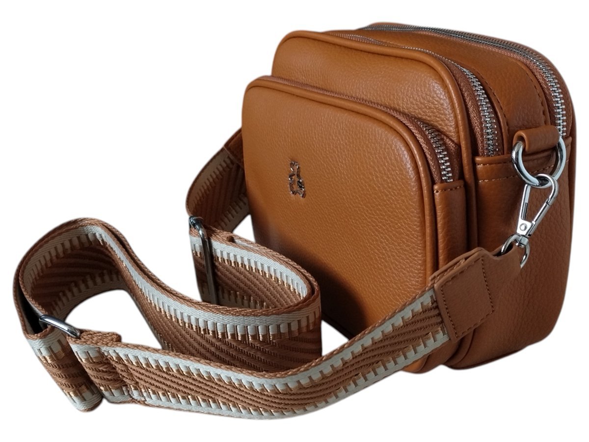 Torebka Damska Listonoszka Na Ramię, Kuferek Na Szerokim Pasku, Brązowy