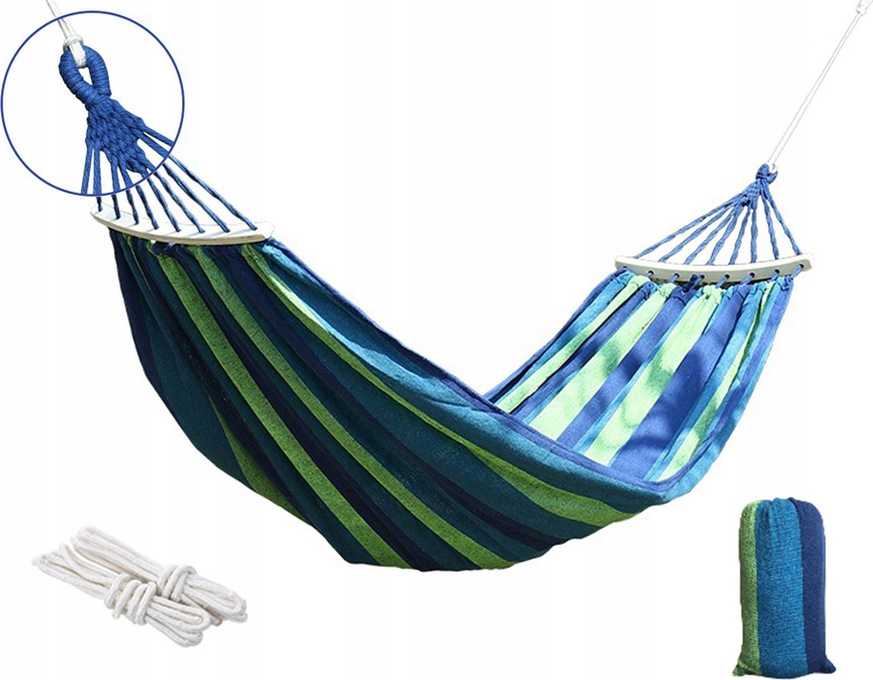 KELTIN Hamak ogrodowy 2os z drewnianym stabilizatorem 190x150cm 200kg 15