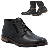 Półbuty męskie - Rieker SKÓRZANE Półbuty Męskie Jesienne Trzewiki Wiązane Wsuwane Czarne 44 - miniaturka - grafika 1