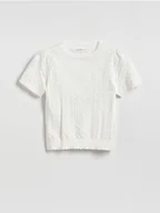 Swetry dla dziewczynek - Reserved - Sweter z krótkim rękawem - złamana biel - miniaturka - grafika 1