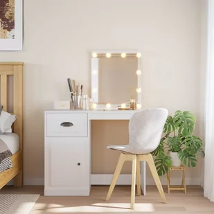 vidaXL Toaletka z lampkami LED, biała, 90x42x132,5 cm - Toaletki - miniaturka - grafika 1
