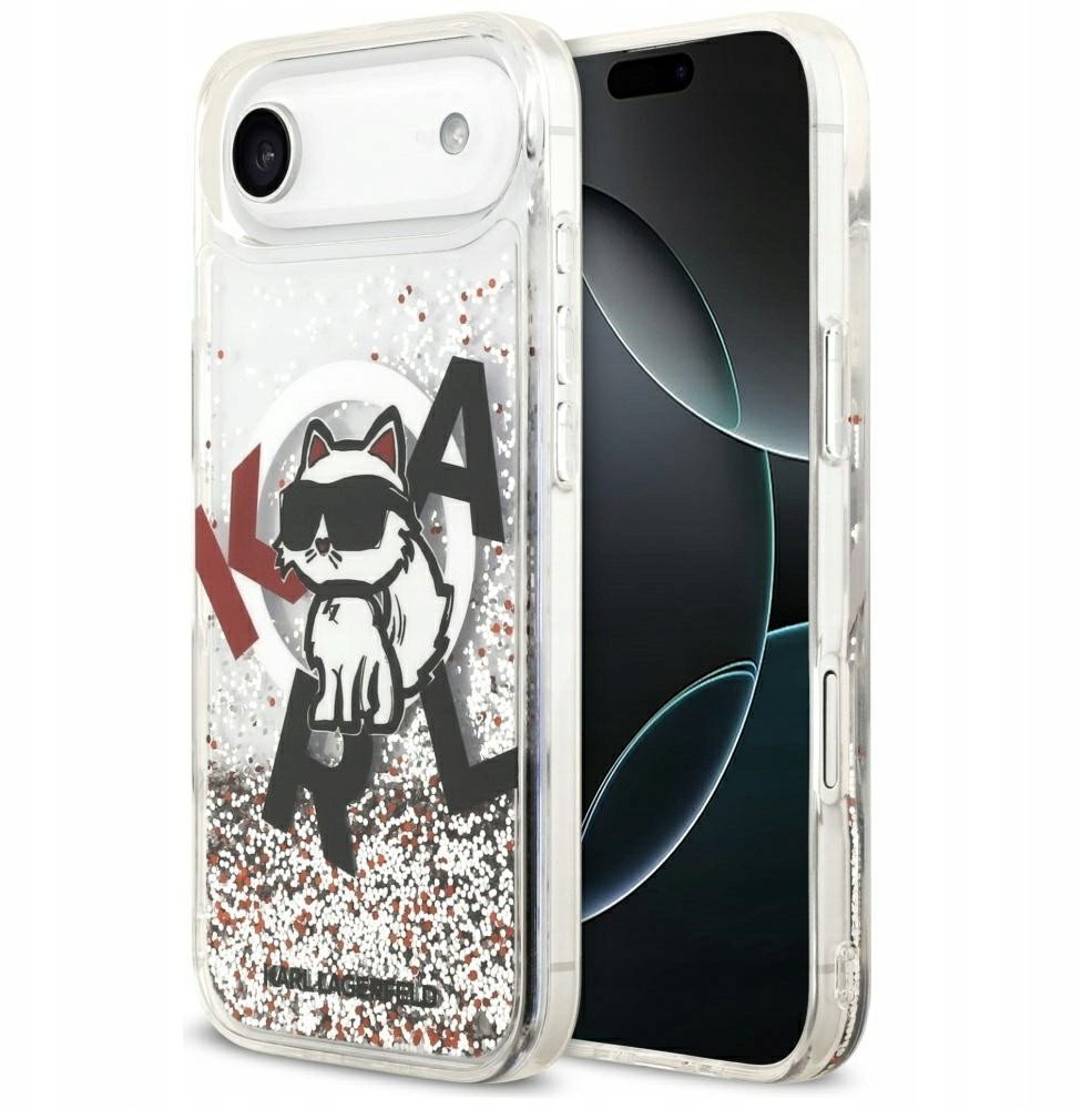 Etui Karl Lagerfeld Liquid Glitter Choupette Logo MagSafe do iPhone Air przezroczysty