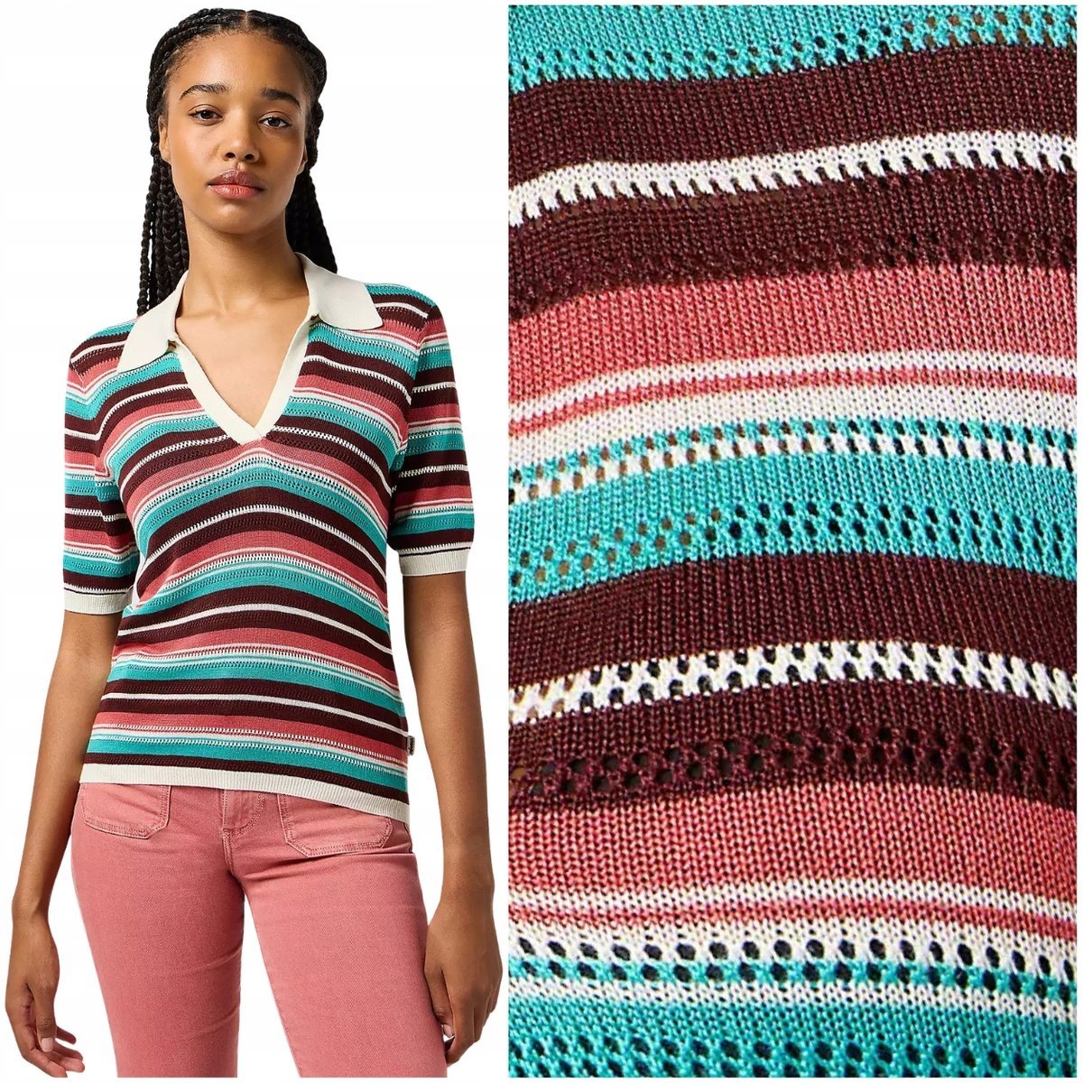 Wrangler Knit Polo Latigo Bay kolorowa pastelowa koszulka polo damska M