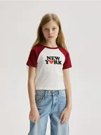Koszulki dla dziewczynek - Reserved - Bawełniany t-shirt z aplikacją - czerwony - miniaturka - grafika 1