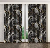Zasłony - Zasłona Gotowa Na Żabki, 160X250, Czarna W Liście, Zmb-83 - miniaturka - grafika 1
