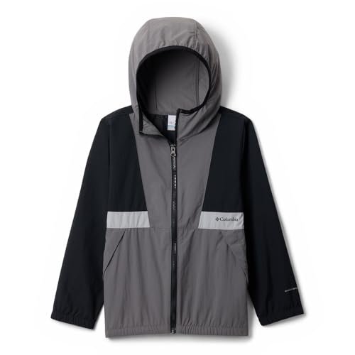 Columbia Youth Boys Spire Valley Windbreaker, Lightweight Windbreaker Jacket, Black/City Grey/Columbia Grey, L