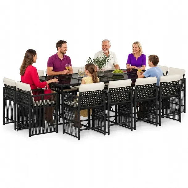 Zestaw Mebli Ogrodowych Rattan PE Czarny, Stół 220x106x73 cm, Krzesła 50