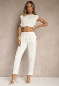 Spodnie damskie - Białe Klasyczne Spodnie Regular Waist z Gumką w Pasie Tilomira - miniaturka - grafika 1