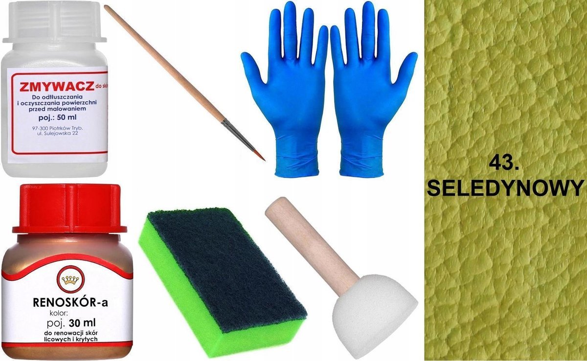 SELEDYNOWY 43 Renoskór ZESTAW DO RENOWACJI SKÓRY LICOWEJ Farba Zmywacz PŁYN