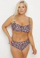 Stroje kąpielowe - Brązowe Bikini Biustonosz z Wiązaniem i Majtki Figi ze Ściągaczami Uloselia - miniaturka - grafika 1