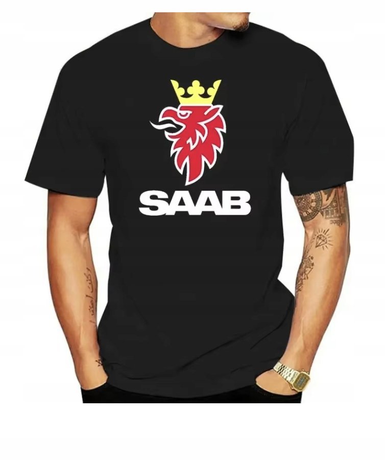 KOSZULKA Z NADRUKIEM MĘSKA ŚMIESZNA T-SHIRT SAAB AUTO LOGO L