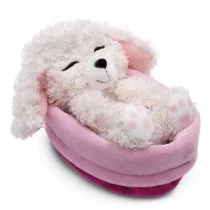 NICI 49749 Maskotka biały pudel 12cm śpiący w koszyku, różowy GREEN - Maskotki i pluszaki - miniaturka - grafika 1