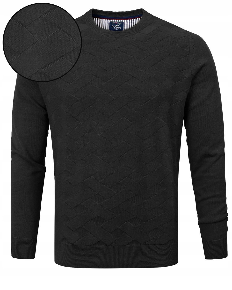 Elegancki SWETER Męski Klasyczny CZARNY Bawełniany L Pako Jeans