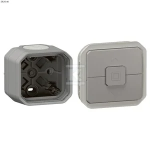 Łącznik sterowania roletami, mechanizm 6AX-250V~ - szary, NOWE PLEXO 55 + Puszka natynkowa pojedyncza z przepustem membranowym - szara, NOWE PLEXO - Sterowanie roletami - miniaturka - grafika 1