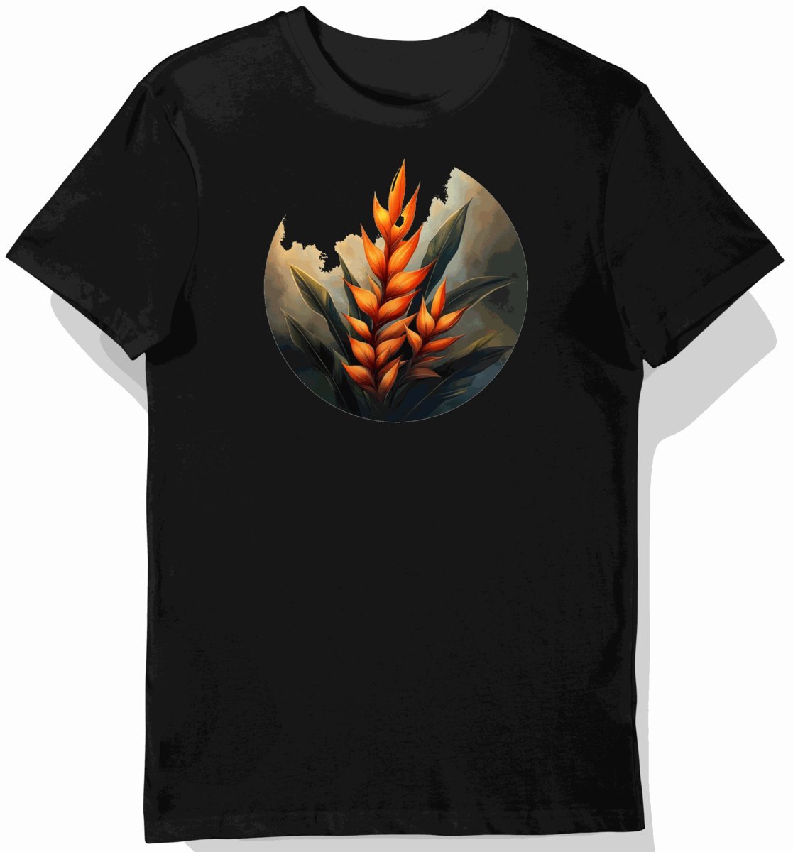 Koszulka męska czarna z motywem tropikalnych kwiatów Helikonia M