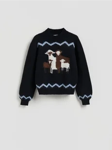 Reserved - Sweter ze wzorem - granatowy - Swetry damskie - miniaturka - grafika 1