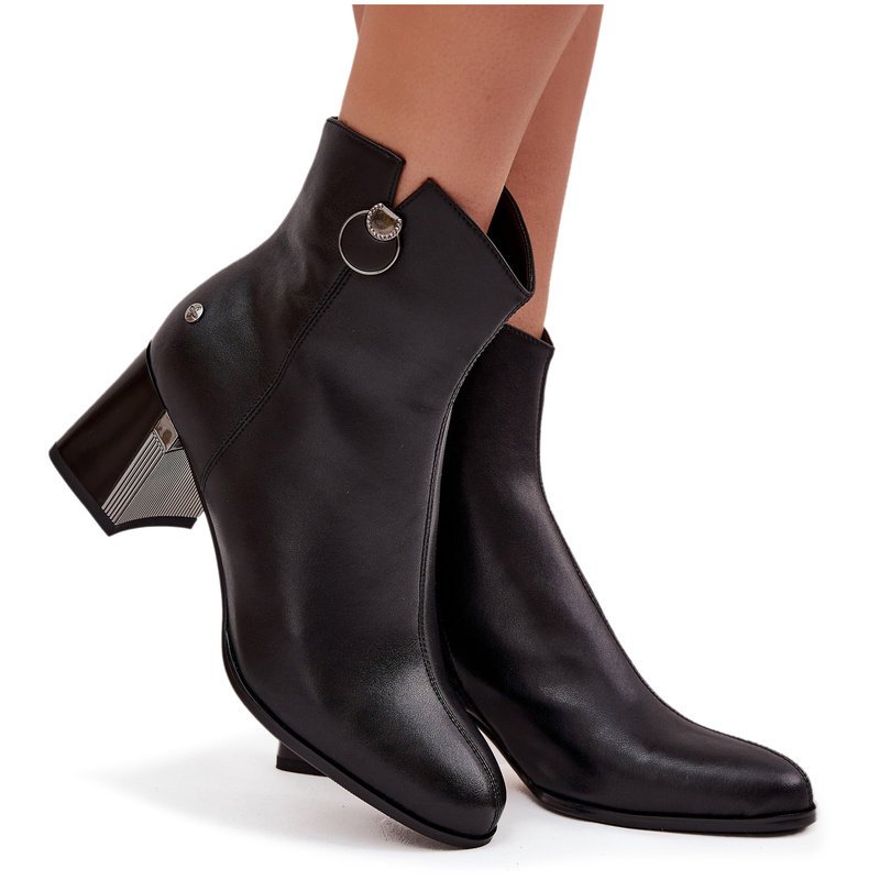 Ocieplane Botki Z Naturalnej Skóry Na Słupku Maciejka K7203-04 Czarne-37