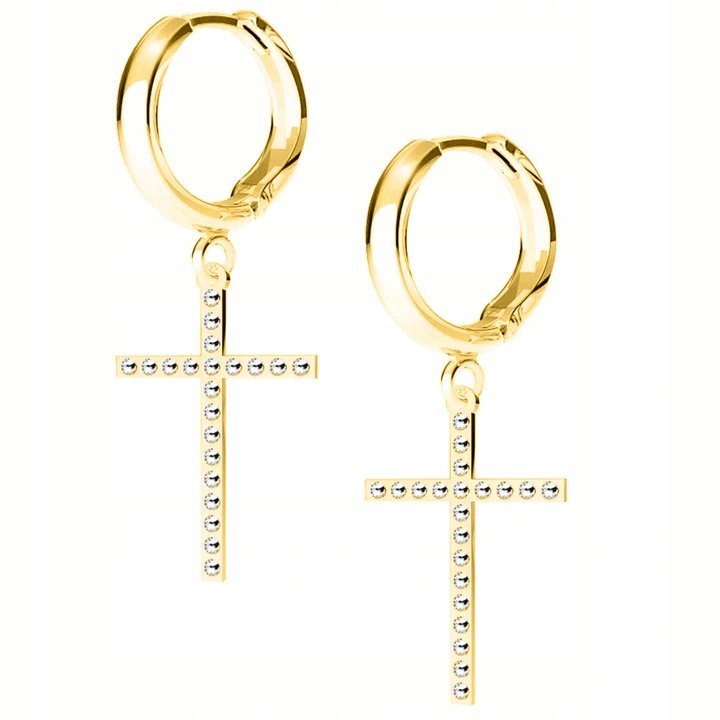 Kolczyki złote Krzyż Swarovski 925