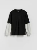 Bluzki dla chłopców - Reserved - Bawełniany longsleeve - czarny - miniaturka - grafika 1