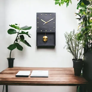 Drewniany Czarny zegar ścienny z wahadłem - bez tykania - Zegary - miniaturka - grafika 1