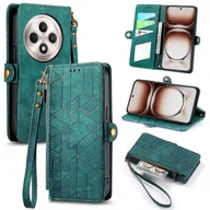 Portfele - Dla Oppo Reno12 F 5G Etui Zipper Portfel Geometria Lines Skórzany pokrowiec na telefon - zielony Wielobarwny Green - miniaturka - grafika 1