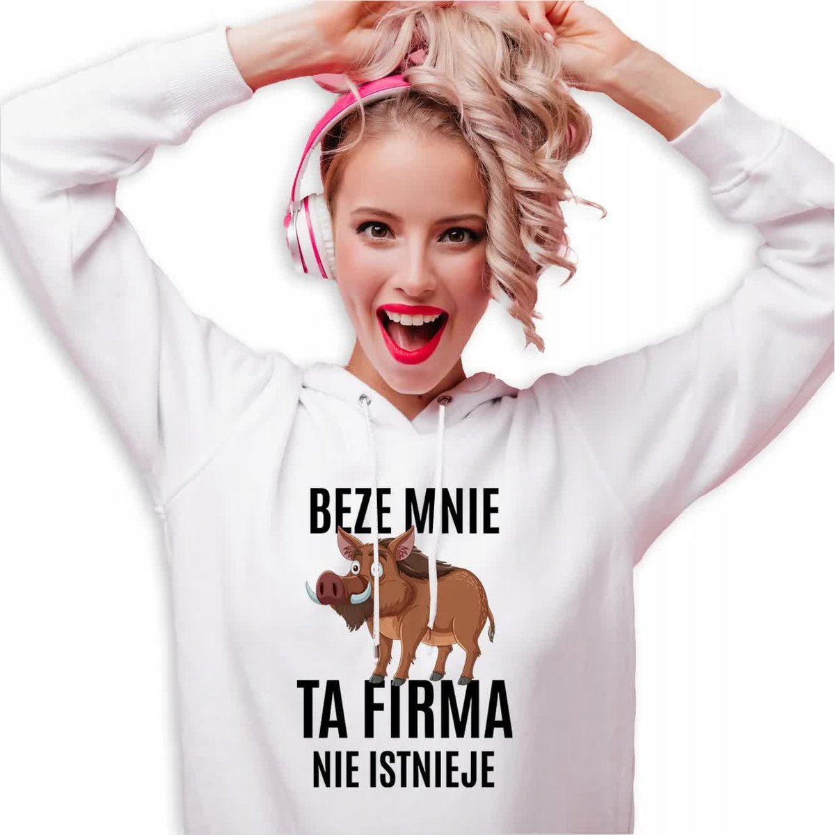 BLUZA DAMSKA Biała Z Kapturem Na Prezent Urodziny TA FIRMA NIE ISTNIEJE - S