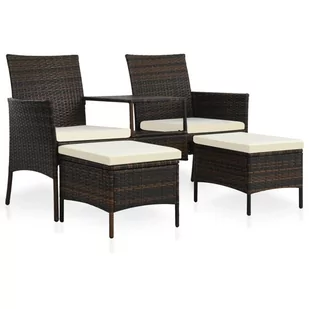 2-os. sofa ogrodowa ze stolikiem i podnóżkami, rattan PE, brąz - Sofy ogrodowe - miniaturka - grafika 1