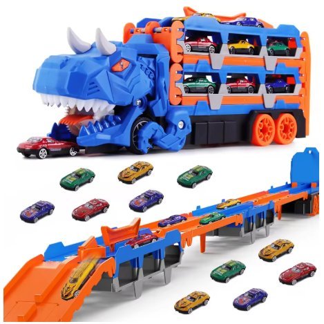 Ciężarówka 3+ Dinozaur Laweta multicar Wyrzut z torem + 12 AUTEK 3w1 165cm