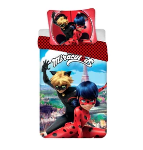 Pościel 140x200 Biedronka i Czarny Kot Ladybug Miraculous czerwona w czarne kropki JF24 - Pościel dla dzieci - miniaturka - grafika 1