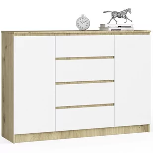 Komoda K 140 cm 2 drzwi 4 szuflady - dąb artisan-biała - Komody - miniaturka - grafika 1