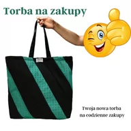 Torby szkolne - Torba na zakupy kolorowa shopperka – BLACK WITH GREEN STRIPES - miniaturka - grafika 1