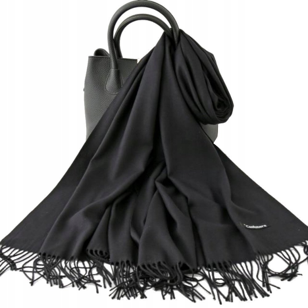 Kaszmirowy Szal Duży Ciepły Klasyczny Szalik Damski Gruby Kaszmir Kolor Czarny