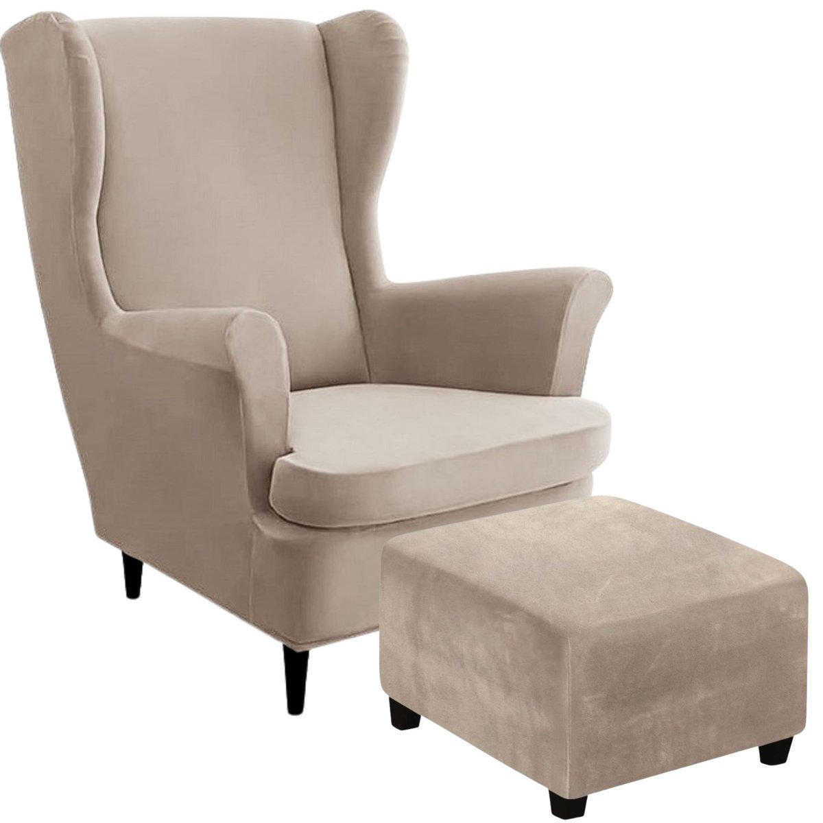 POKROWIEC NA FOTEL USZAK PODNÓŻEK PUF ELASTYCZNY WELUR OEKO TEX BEŻOWY