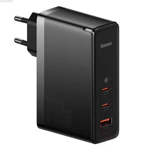 Baseus Ładowarka sieciowa GaN5 Pro 2xUSB-C + USB, 140W (czarna)