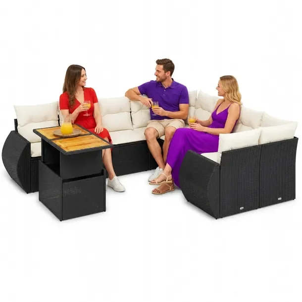 Modułowy zestaw mebli ogrodowych z rattanem PE, kolor czarny, 62 x 62 x 69