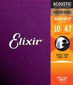 Struny gitarowe  - Elixir 16002 struny do gitary akustycznej, 6 strun, z owijką Nanoweb z brązu z domieszką fosforu, Extra Light E16002 - miniaturka - grafika 1