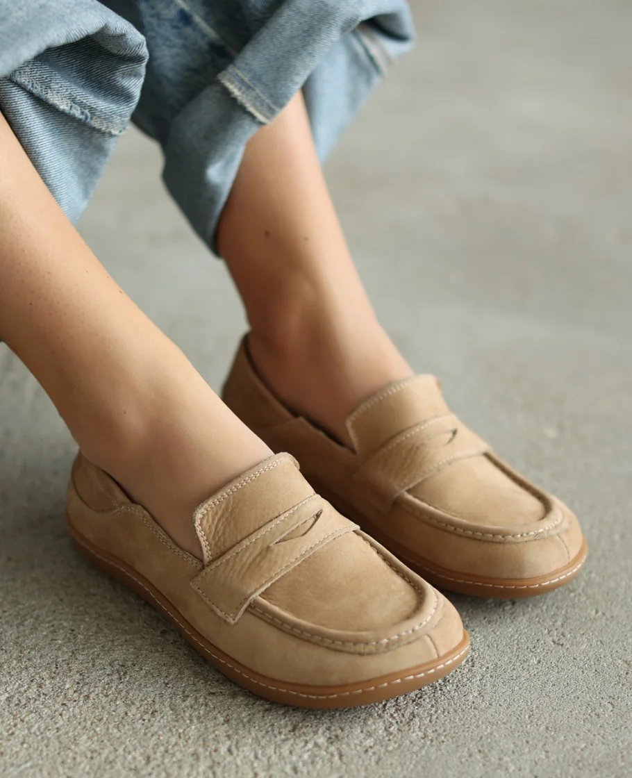 Skórzane beżowe barefoot półbuty damskie Balvori 37