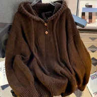 Swetry damskie - TEMU Sweter z Kapturem dla Kobiet - Elegancki, Luźny Krój, Lekki Pullover z Długim Rękawem i Średnim Rozciągliwością, Jasnoniebieska Jednokolorowa - miniaturka - grafika 1