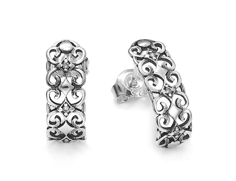 Srebrne kolczyki z cyrkoniami oksydowane z pięknym wzorem pr.925