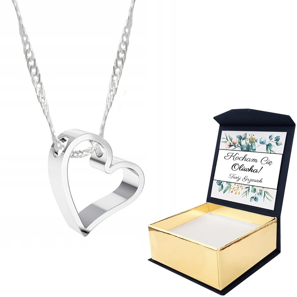 Naszyjnik srebrny Serce Serduszko + WŁASNY NADRUK