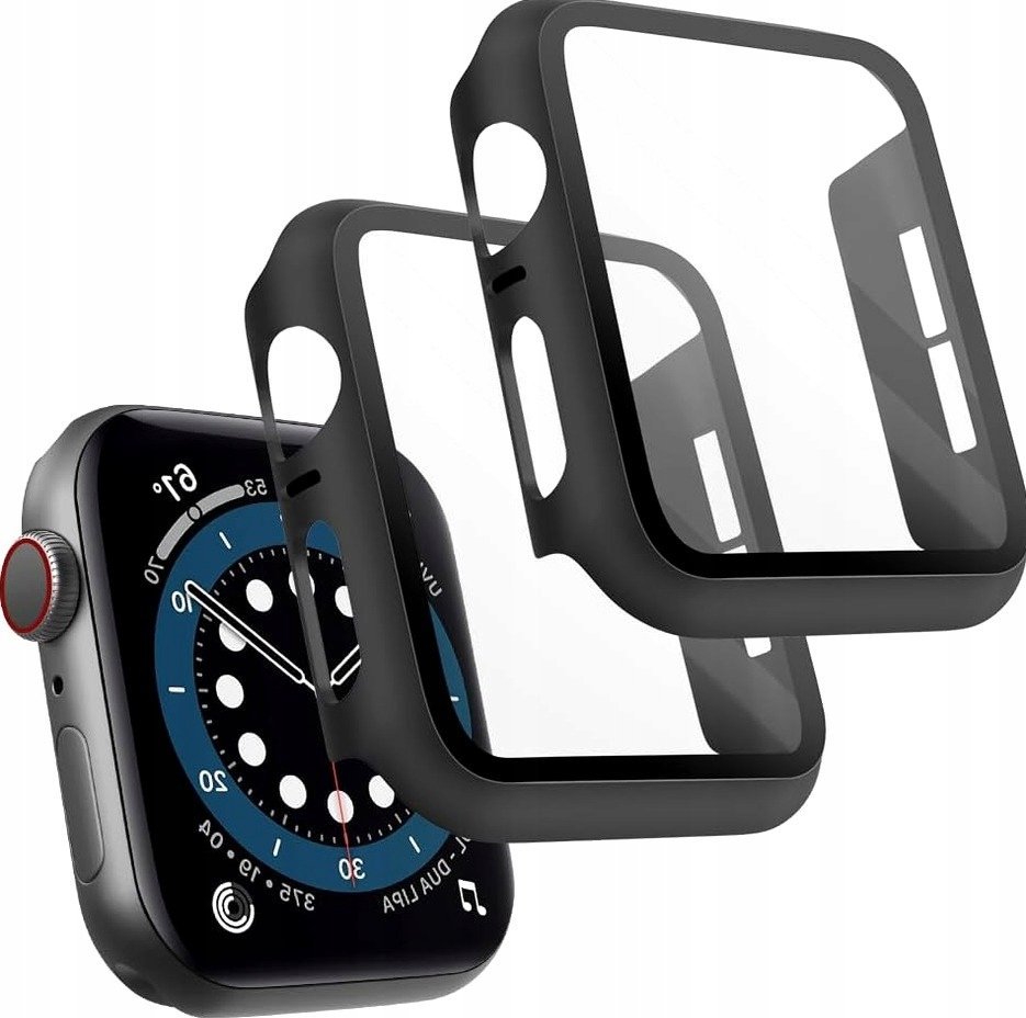 Etui 44mm 2 sztuki czarne ze szkłem hartowanym pełne zakrycie hd twarde