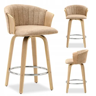 Niski Dębowy Hoker Do Wyspy Barowej Nr 67 Z Siedziskiem Z Beżowej Tkaniny - Taborety i hokery - miniaturka - grafika 1