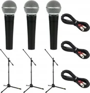 Mikrofony komputerowe - ZESTAW 3 Mikrofony Shure SM58 Dynamiczne Wokalne+ Statywy i Kable XLR 10 m - miniaturka - grafika 1