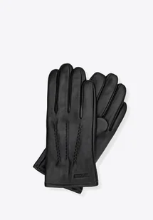 Skórzane rękawiczki męskie z przeszyciami czarne - Rękawiczki - miniaturka - grafika 1