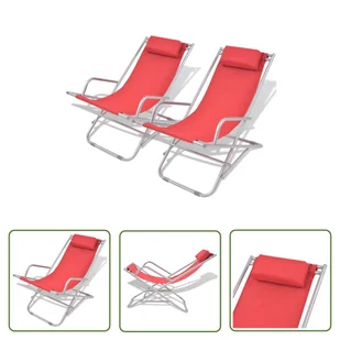 The Living Store Rozkładane leżaki tarasowe - 2 szt. - stal - czerwone - Leżak - Leżaki ogrodowe The Living Store Rozkładane leżaki tarasowe - 2 szt. - stal - czerwone - Leżak - Leżaki ogrodowe - miniaturka - grafika 1