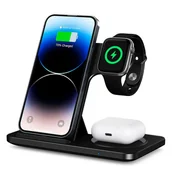 Kable USB - Ładowarka indukcyjna Alogy 3w1 stacja ładująca do Apple iPhone AirPods Watch 15W QC 3.0 + Kabel USB-C Czarna - miniaturka - grafika 1