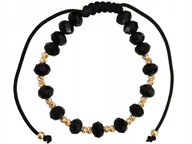 Bransoletki - Szurkowa bransoletka ze złotymi kulkami 585 z czarnymi koralikami 14kt - miniaturka - grafika 1