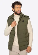Garnitury - Męska kamizelka puchowa z kapturem ciemnozielona - miniaturka - grafika 1