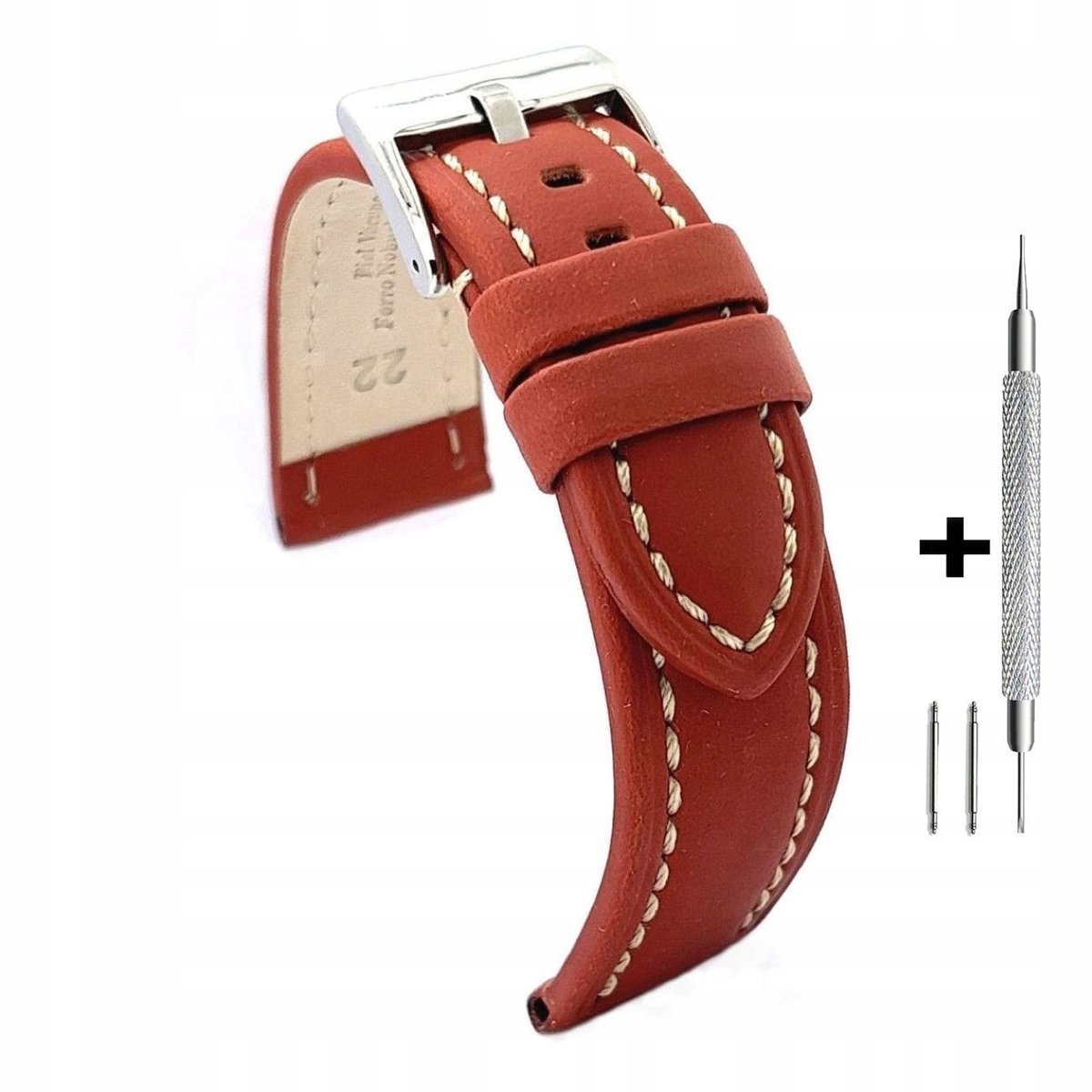 Brązowy pasek 22 mm skórzany DILOY 377.22.08 + dwa teleskopy i narzędzie
