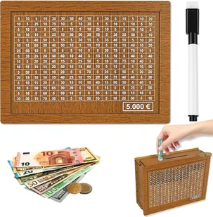 Drewniana skarbonka z markerem, do oszczędzania, wielokrotnego użytku, która pomoże dzieciom zacząć oszczędzać - Skarbonki - miniaturka - grafika 1